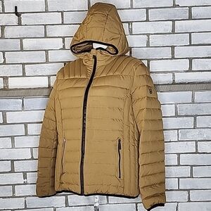 ☆Michael Kors Women L Packable Ultra Light Weight Down Fill Puffer Hooded Jacket